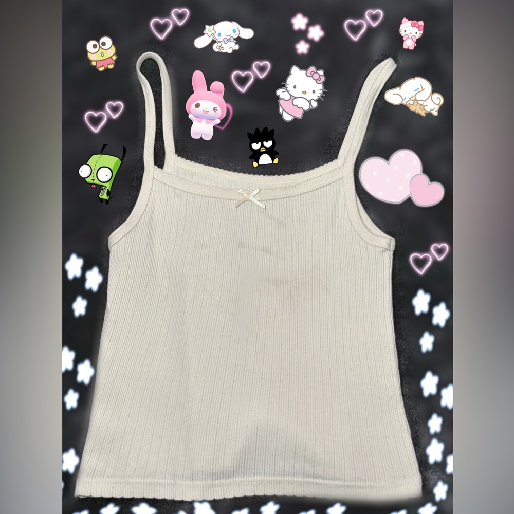 Brandy Melville Cream Ribbed Tank with Bow